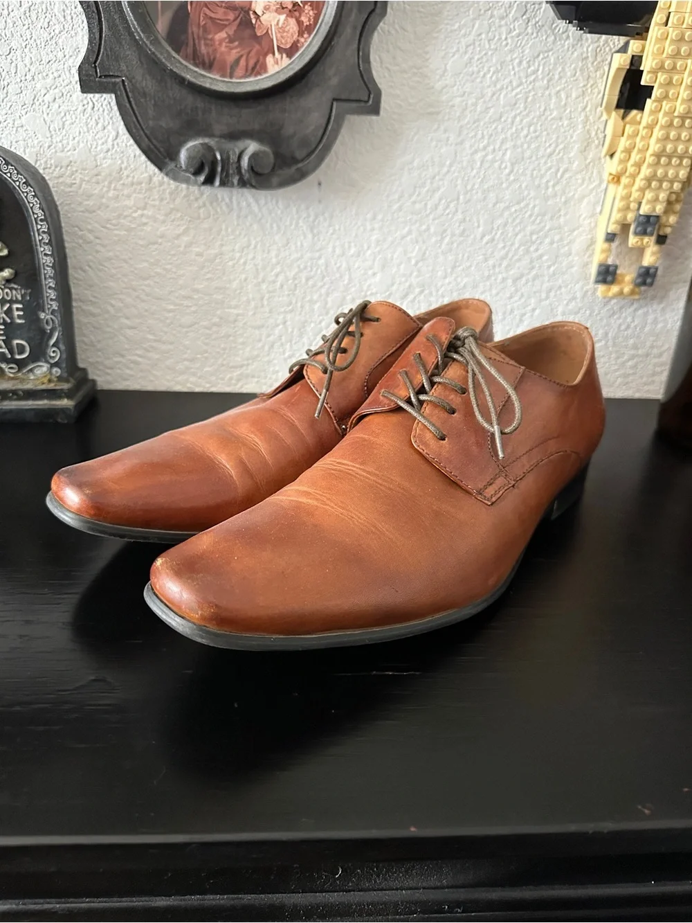 Aldo Men's Classic Leather Derby Shoes Brown Sz 10.5